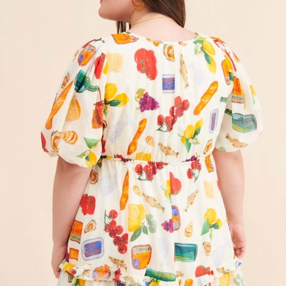 Lisa Says Gah Cream Mini Dress with Multicolor Fruit & Food Print - Picture 9 of 12